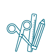 graphic of scissors, rulers, pencil  